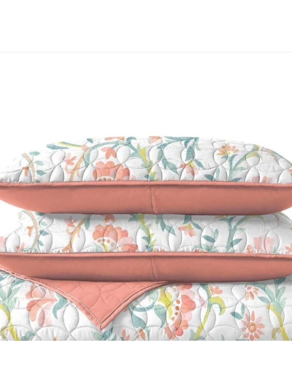 MARTHA STEWART pillow sham quilted queen size floral pillow case ONE peach white